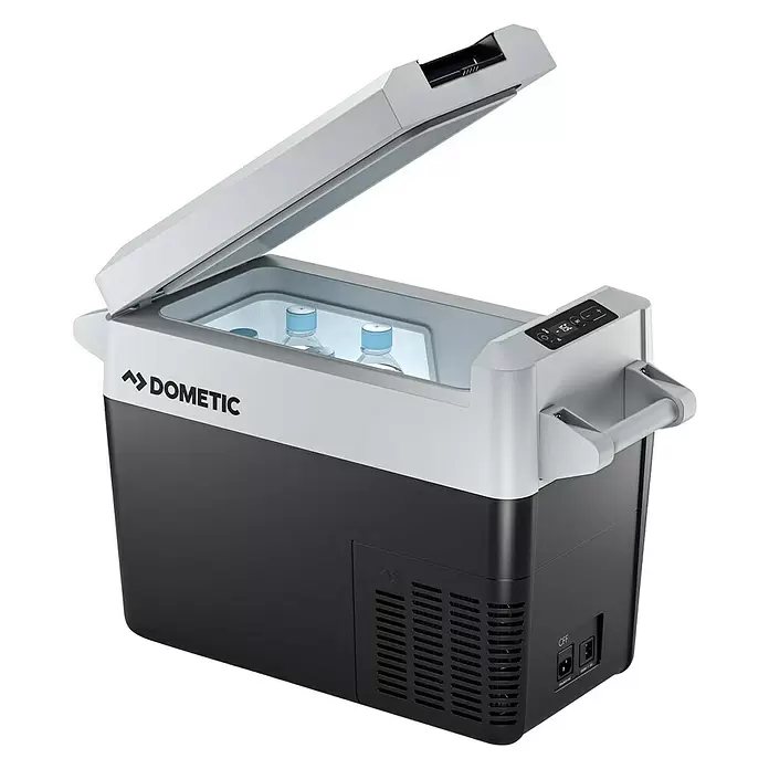 Elektrokühlbox - 21 l, L x B x H: 66 x 28,3 x 43 cm, Dunkelgrau/Weiß - Diagonale Ansicht