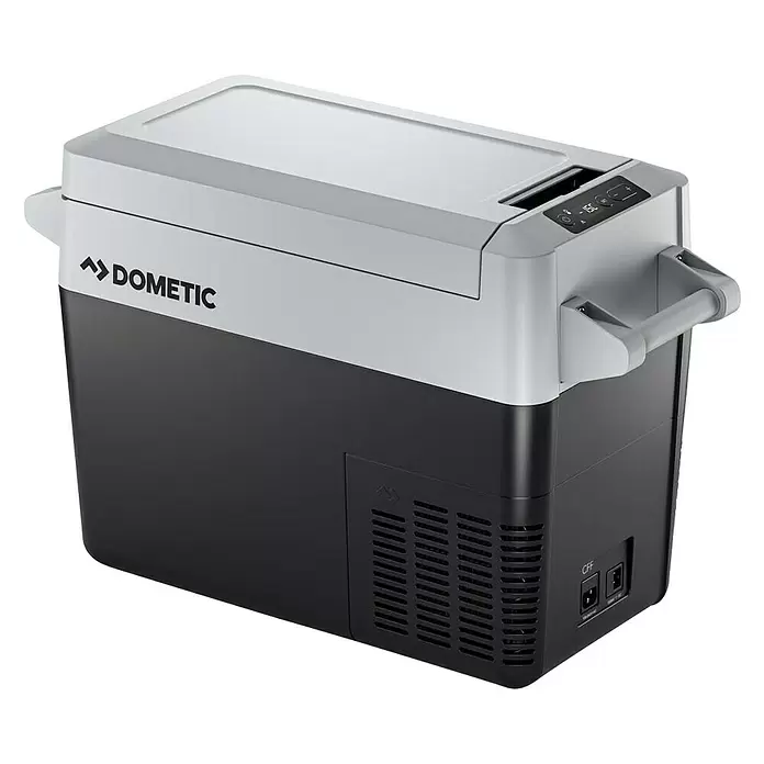 Elektrokühlbox - 21 l, L x B x H: 66 x 28,3 x 43 cm, Dunkelgrau/Weiß - Diagonale Ansicht