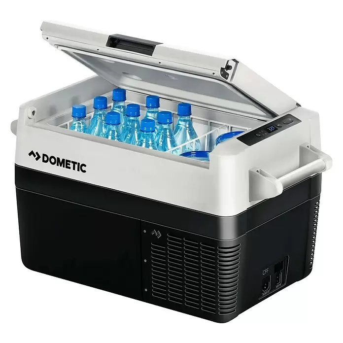 Elektrokühlbox - 34 l, L x B x H: 39,8 x 71,5 x 40,7 cm, Dunkelgrau/Weiß - Diagonale Ansicht
