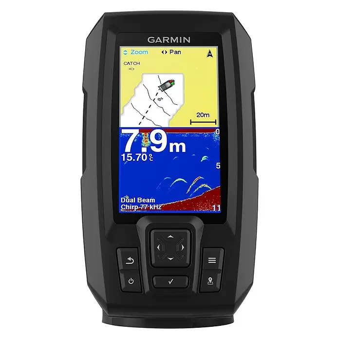 Garmin Fishfinder Striker Plus 4 - Geber: Garmin Dual-Beam Geber, Bildschirmtyp: WVGA-Farbdisplay - Vorderansicht