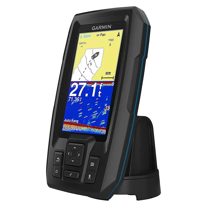 Garmin Fishfinder Striker Plus 4 - Geber: Garmin Dual-Beam Geber, Bildschirmtyp: WVGA-Farbdisplay - Diagonale Ansicht