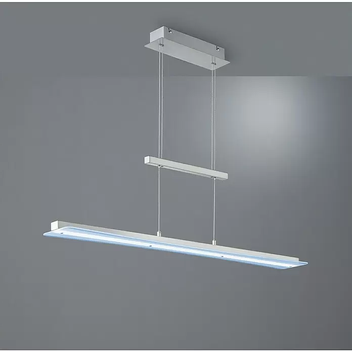 Reality Leuchten LED-Pendelleuchte Smash - 18 W, L x B x H: 12 x 100 x 150 cm, Nickel - Stimmungsaufnahme