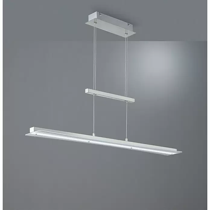 Reality Leuchten LED-Pendelleuchte Smash - 18 W, L x B x H: 12 x 100 x 150 cm, Nickel - Stimmungsaufnahme