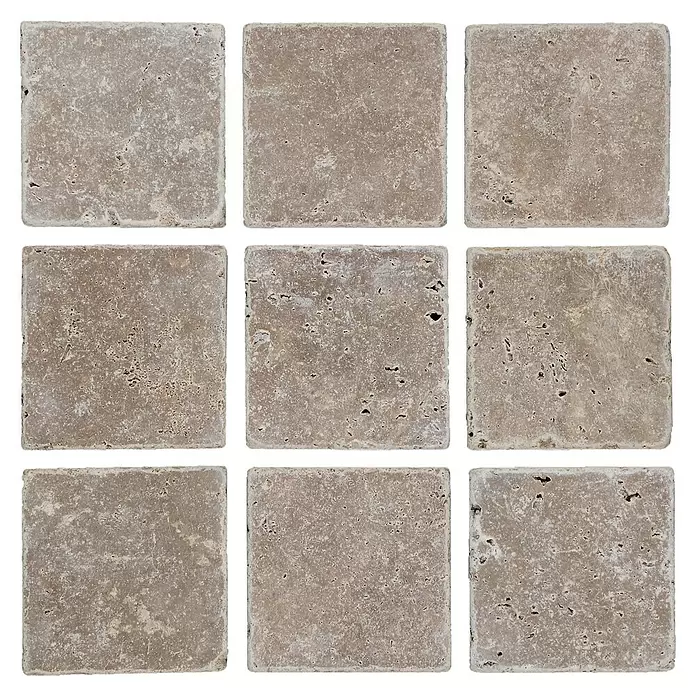 Antiek marmer tegel travertijn walnoot - 10 x 10 cm, Beige, Mat - Bovenaanzicht