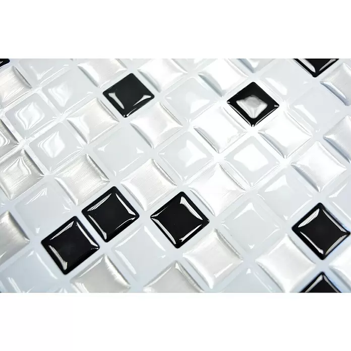 Mozaïektegel Vinyl - 25,4 x 25,4 cm, Zilver, Zwart, Wit, Glanzend - Close-up