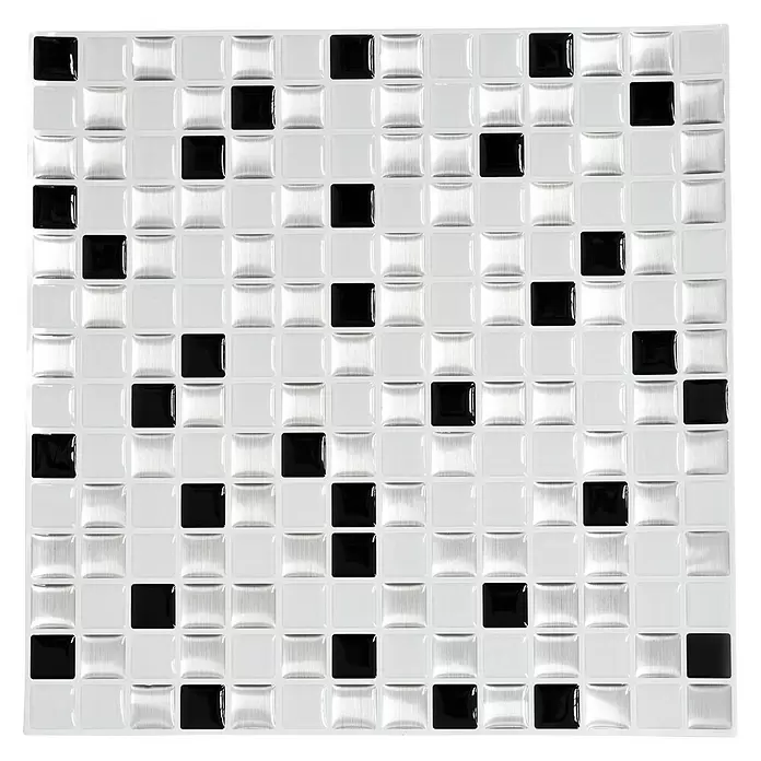 Mozaïektegel Vinyl - 25,4 x 25,4 cm, Zilver, Zwart, Wit, Glanzend - Bovenaanzicht