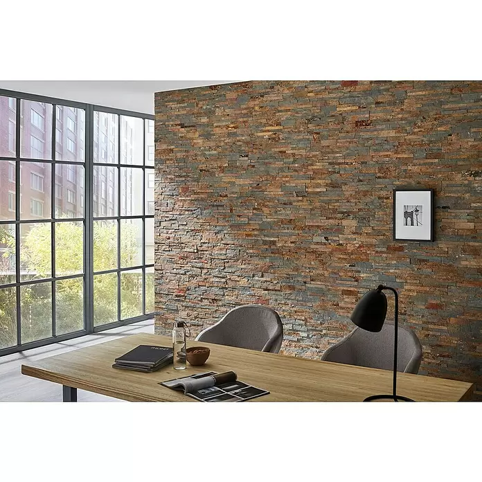 Zelfklevend mozaïek natuursteen tegel SAM 4WV7R - 15 x 60 cm, Leisteen, Beige / Bruin - Sfeeropname