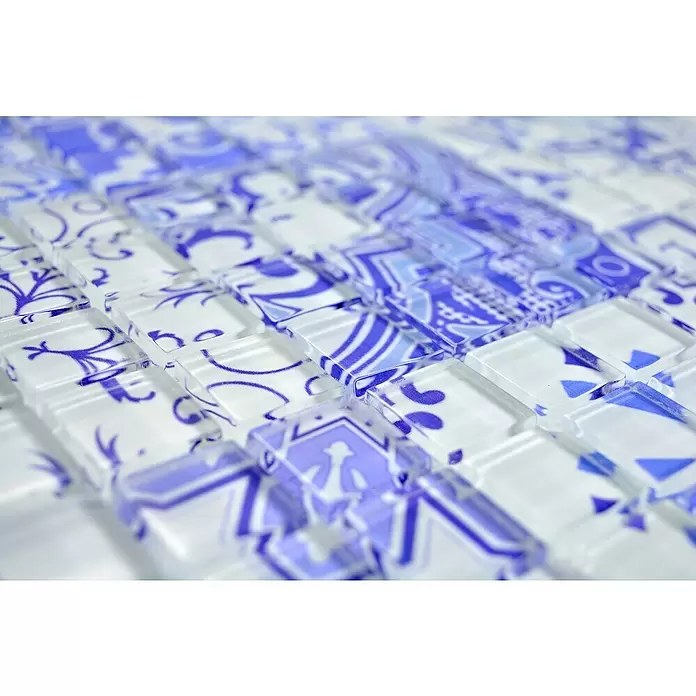 Mozaïektegel Glas - 30 x 30 cm, Blauw, Glanzend - Close-up