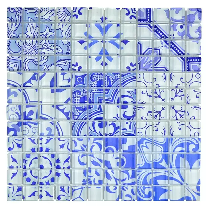 Mozaïektegel Glas - 30 x 30 cm, Blauw, Glanzend - Bovenaanzicht