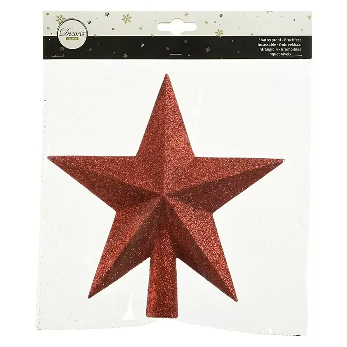 Punta para árbol de Navidad Estrella - Altura: 19 cm, Rojo, Brillante - Vista frontal
