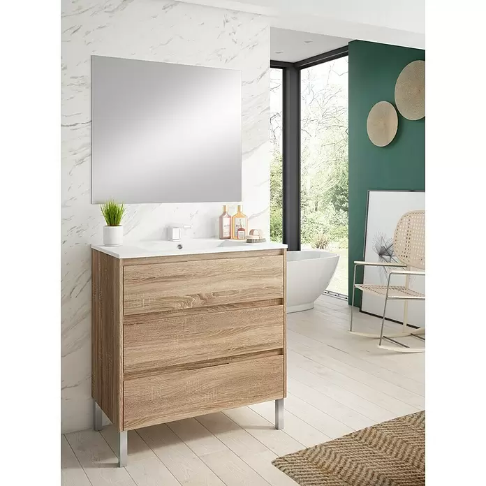 Mueble de lavabo Alexa - L x An x Al: 45 x 80 x 85 cm, Roble, Mate - Foto ambiente