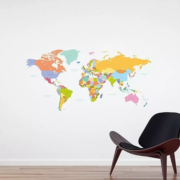 Vinilo de pared Color Mapa - Mapa del mundo, Multicolor, 67 x 47 cm - Foto ambiente