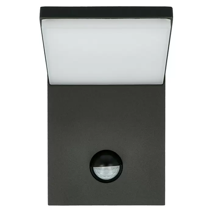 Starlux LED-Sensor-Außenwandleuchte Genova - 9,5 W, L x B x H: 105 x 100 x 164 mm, Silbergrau, Opal, Warmweiß - Vorderansicht
