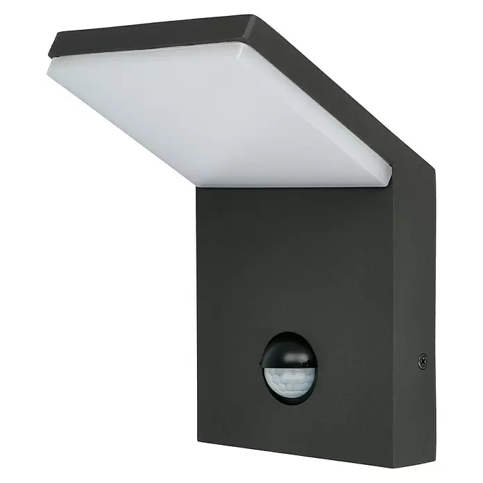 Starlux LED-Sensor-Außenwandleuchte Genova - 9,5 W, L x B x H: 105 x 100 x 164 mm, Silbergrau, Opal, Warmweiß - Diagonale Ansicht
