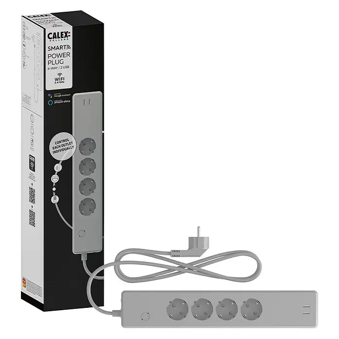Calex Smart stekkerdoos 2 USB - 4 st. - Diagonaal zicht