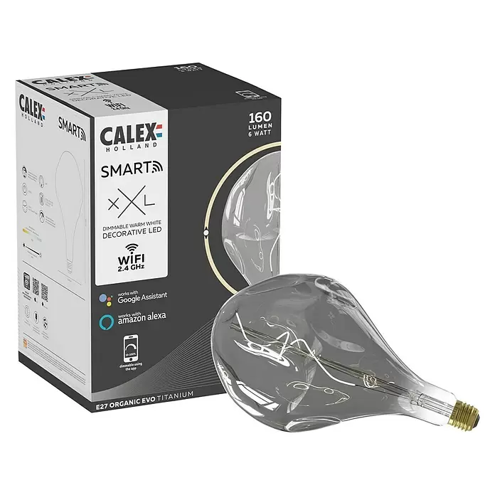Calex Smart ledlamp XXL Organic EVO - E27, 6 W, Titanium - Diagonaal zicht