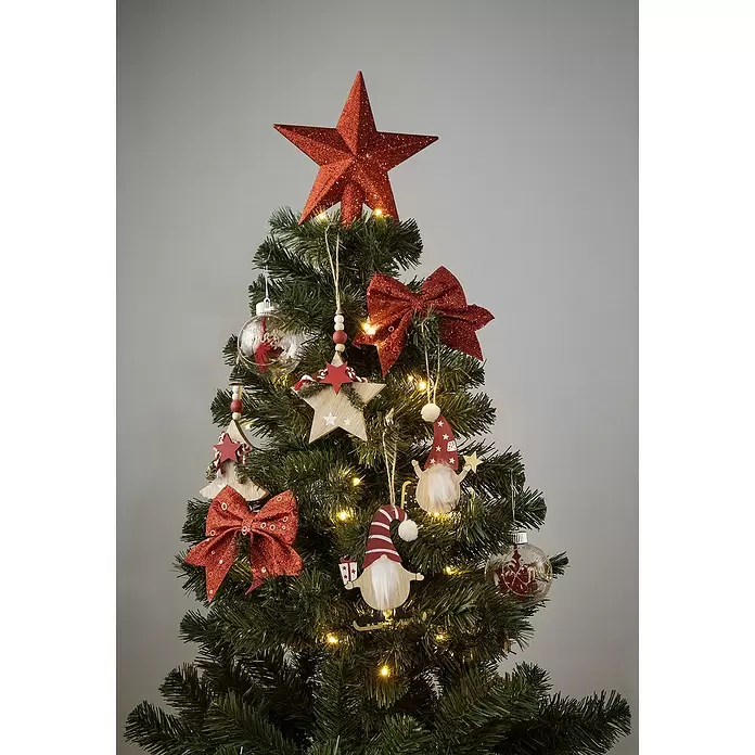 Punta para árbol de Navidad Estrella - Altura: 19 cm, Rojo, Brillante - Producto en uso