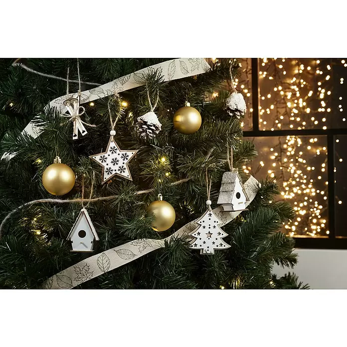 Adornos del árbol de Navidad - Marrón, Madera, 2 ud. - Producto en uso
