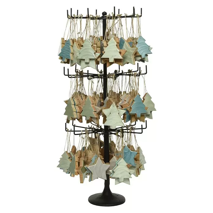 Adornos del árbol de Navidad - Azul/Gris/Crema, Madera, Redonda, 1 ud. - Vista frontal