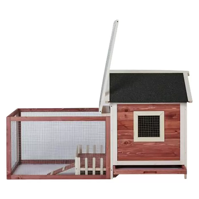Kleintierstall - L x B x H: 145 x 74 x 82 cm, Braun/Weiß - Vorderansicht