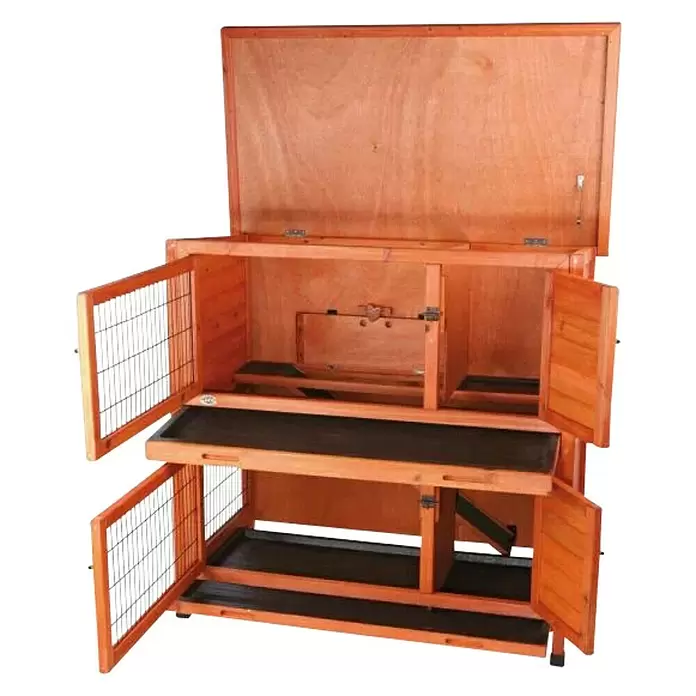 Kleintierstall - L x B x H: 91,5 x 45 x 81,5 cm, Ausstattung: Ruheraum, Braun - Diagonale Ansicht