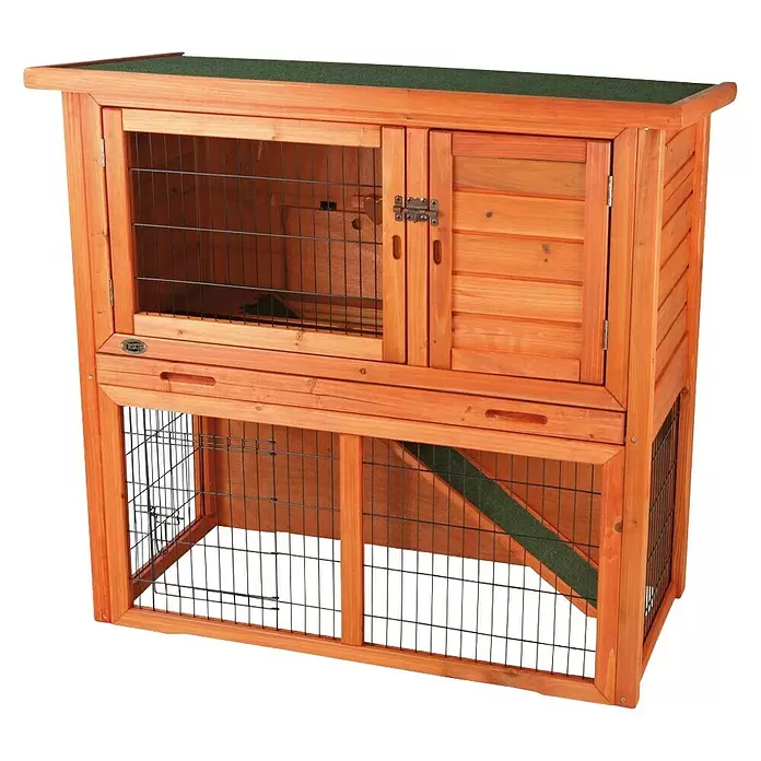 Kleintierstall - L x B x H: 116 x 65 x 111 cm, Ausstattung: Freigehege, Braun - Diagonale Ansicht