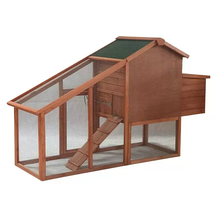 Hühnerstall - L x B x H: 167 x 69 x 100 cm, Ausstattung: 2 Nistplätze, Braun - Diagonale Ansicht