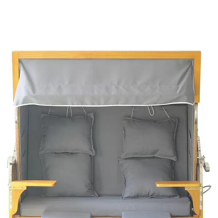 Sunfun Strandkorb Pinie - L x B x H: 130 x 75 x 170 cm, Natur/Blau/Grau - Detailaufnahme