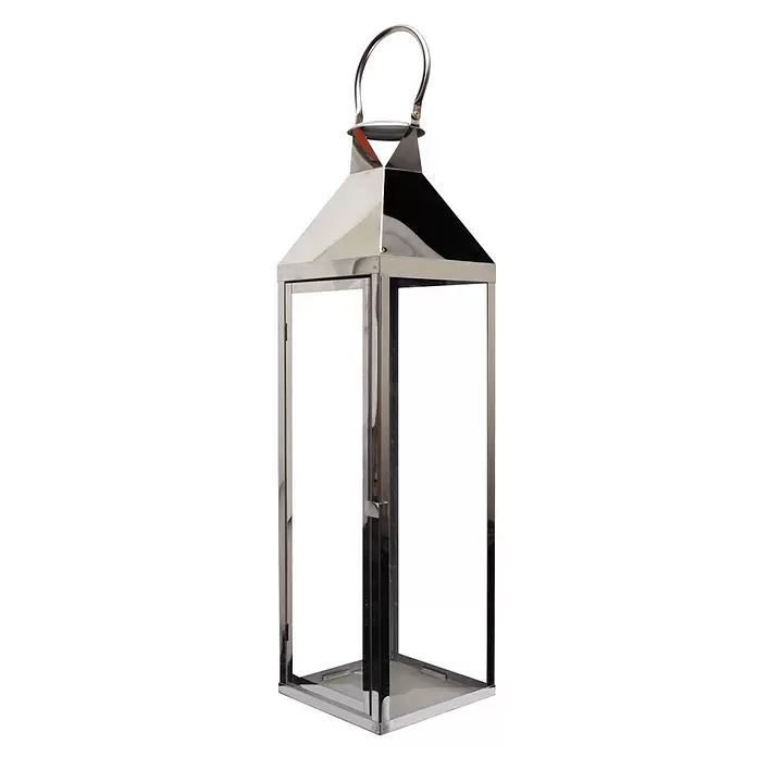 Edelstahl-Laterne - L x B x H: 20,5 x 21,5 x 76 cm - Diagonale Ansicht