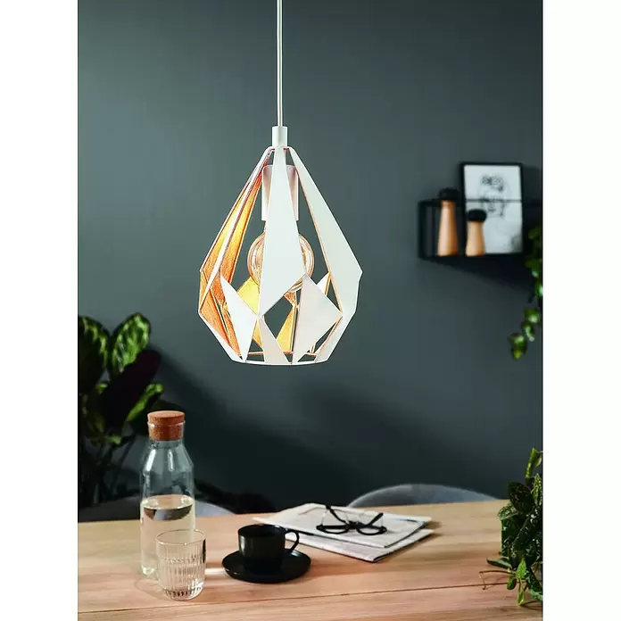 Eglo Carlton 1 Lámpara colgante redonda - 60 W, Ø x Al: 20,5 x 110 cm, Blanco, E27 - Foto ambiente