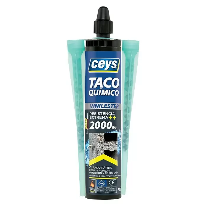 Ceys Adhesivo bicomponente Taco Químico Vinylester - Incoloro, 300 ml - Vista frontal