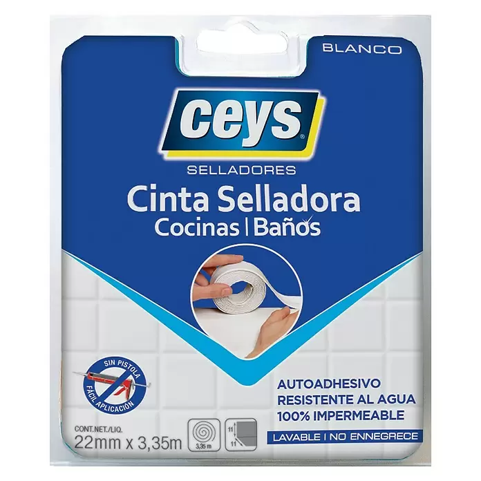 Ceys Cinta aislante impermeable hogar - Blanco, 3,35 m x 22 mm - Vista frontal