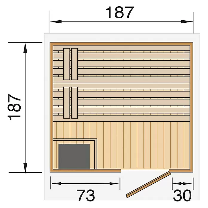 Weka Saunahaus Naantali - Mit 9 kW Bio-Ofen mit externer Steuerung, 186 x 186 x 210 cm - Skizze