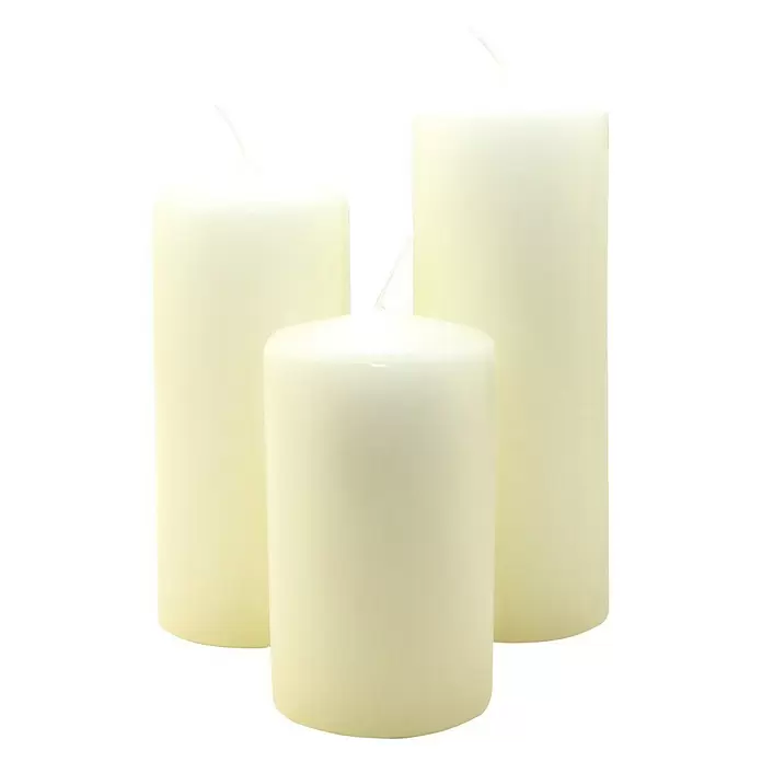 Stumpenkerzen-Set Abgestuft - Durchmesser: 68 mm, Creme, 3 Stk. - Vorderansicht