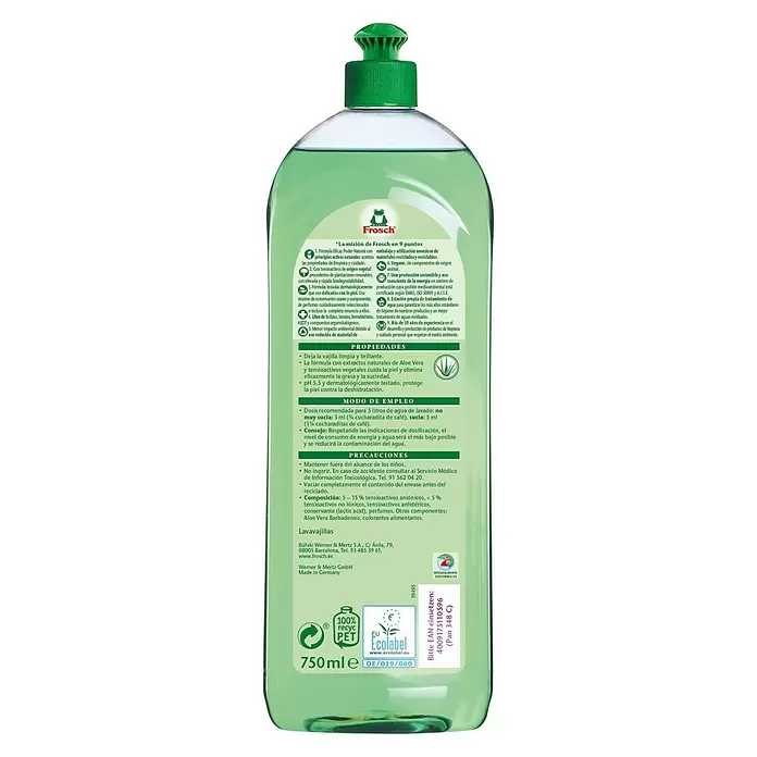 Frosch Limpiador lavavajillas eco Aloe Vera - 750 ml, Botella - Vista trasera