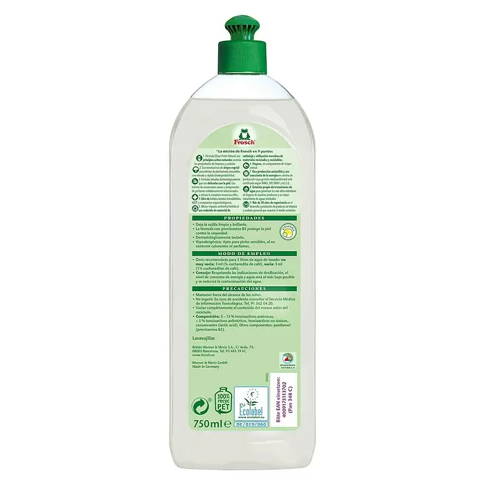 Frosch Limpiador lavavajillas eco Hipoalergénico - 750 ml, Botella - Vista trasera