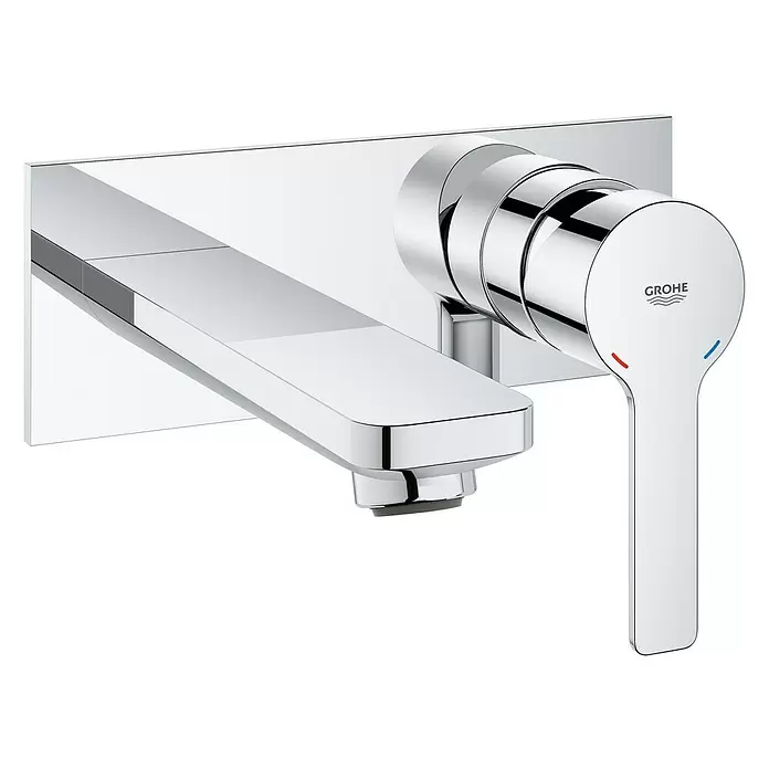 Grohe Lineare Wand-Waschtischarmatur - 2-Loch, Chrom, Glänzend, Ausladung: 149 mm - Diagonale Ansicht