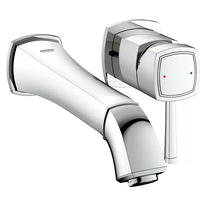 Grohe Grandera Wand-Waschtischarmatur - 2-Loch, Chrom, Glänzend, Ausladung: 234 mm - Diagonale Ansicht