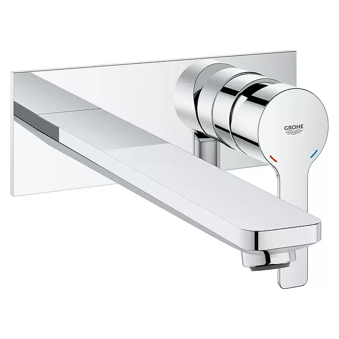 Grohe Lineare Wand-Waschtischarmatur - 2-Loch, Chrom, Glänzend, Ausladung: 207 mm - Diagonale Ansicht