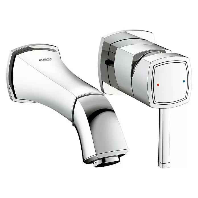 Grohe Grandera Wand-Waschtischarmatur - 2-Loch, Chrom, Glänzend, Ausladung: 177 mm - Diagonale Ansicht
