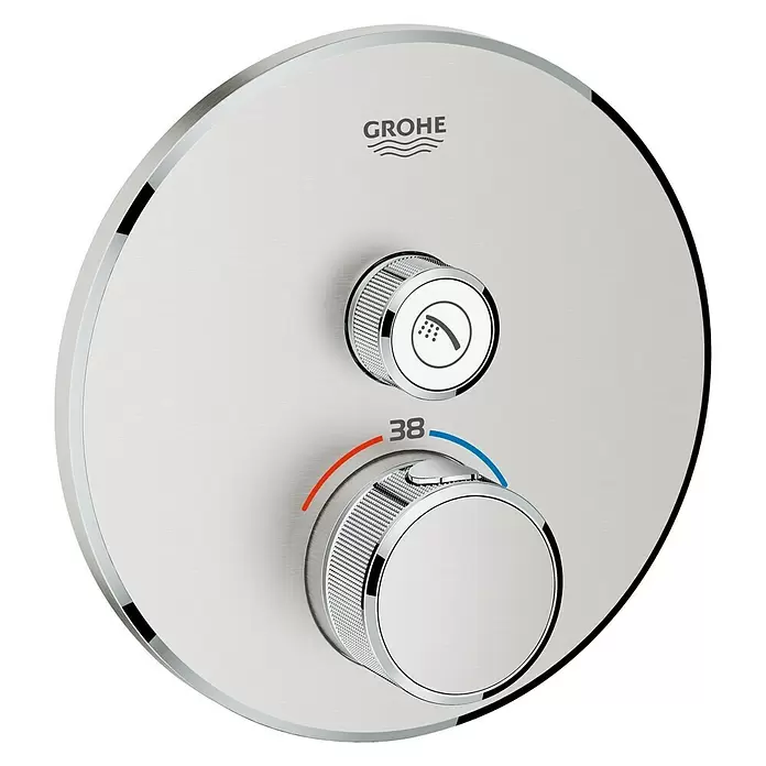 Grohe Grohtherm SmartControl UP-Thermostatarmatur - Mit 1 Absperrventil, Rund, Supersteel, Glänzend - Diagonale Ansicht