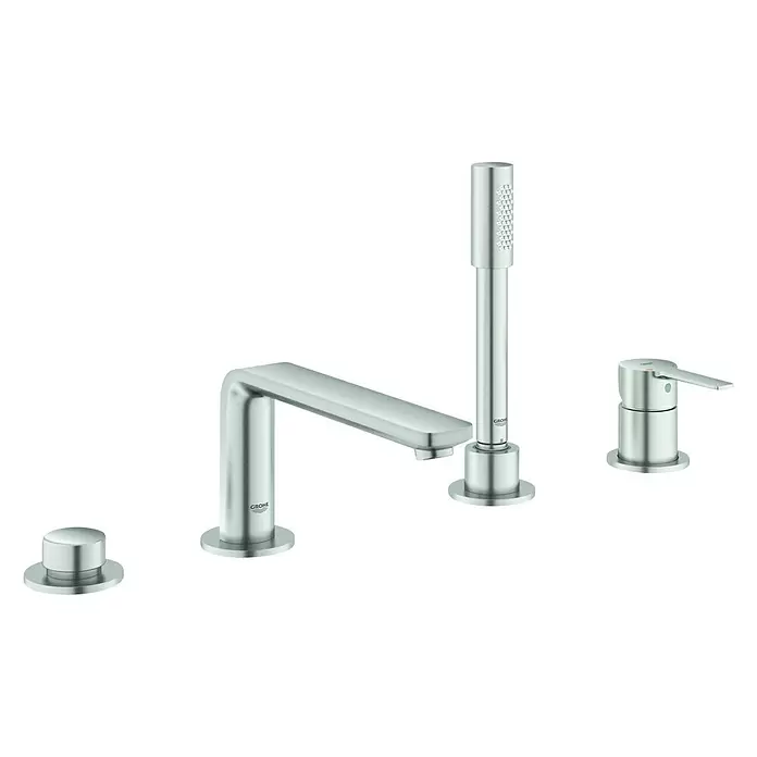 Grohe Lineare Wannenrandarmatur - 4-Loch, Supersteel, Matt - Diagonale Ansicht