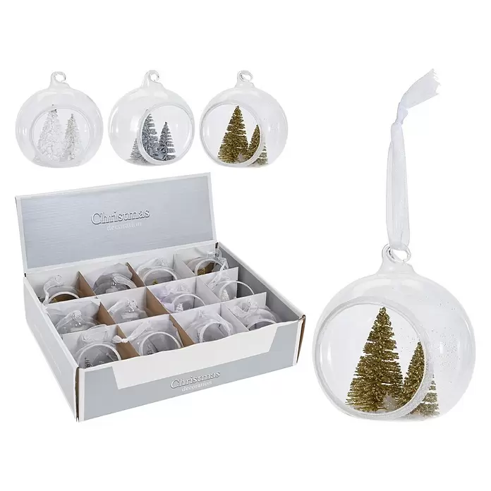Kerstbal met lint - Meerkleurig, Glas, Diameter: 8 cm - Diagonaal zicht