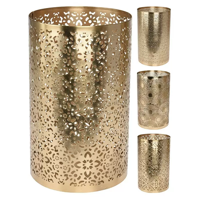 Theelichthouder - 25 cm, Goud, Metaal - Vooraanzicht