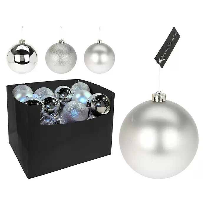 Kerstbal - 1 stk., Diameter: 10 cm, Zilver - Diagonaal zicht