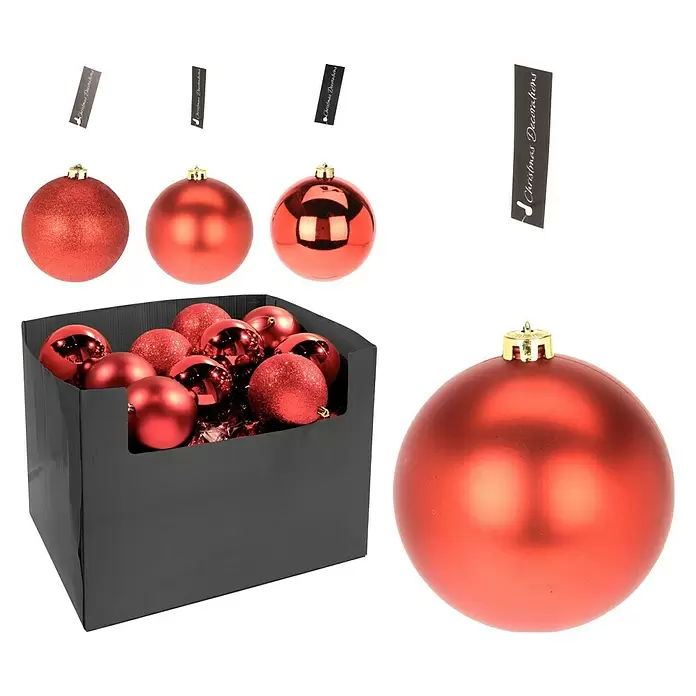 Kerstbal - Rood, Diameter: 12 cm - Diagonaal zicht