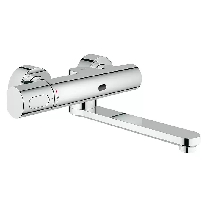 Grohe Eurosmart Cosmopolitan Wand-Waschtischarmatur batteriebetrieben - Infrarot-Elektronik, Chrom, Glänzend, Ausladung: 287 mm - Diagonale Ansicht