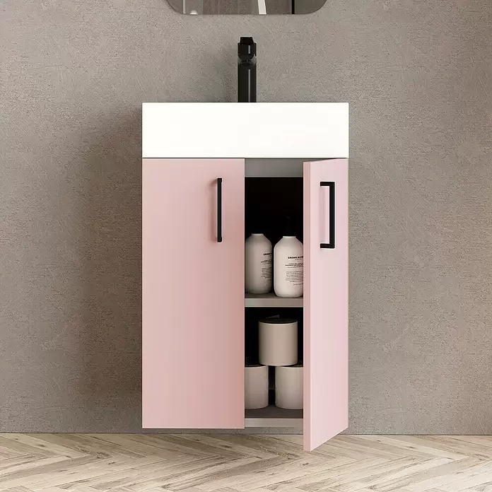 Conjunto de mueble de baño Palma - 45 cm, 2 piezas, Rosa, Mate - Foto ambiente