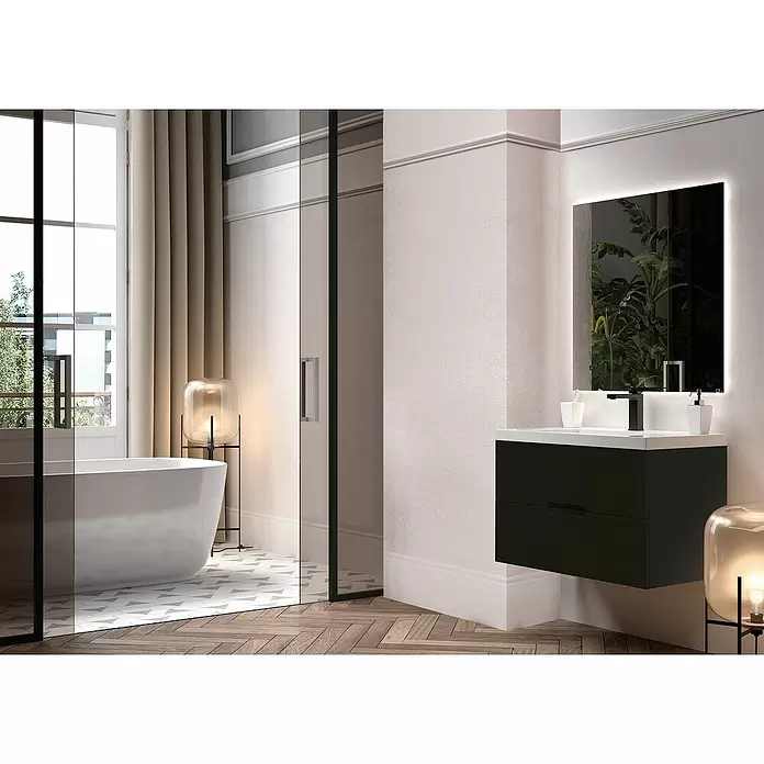 Mueble de lavabo Osaka - L x An x Al: 45 x 80 x 52 cm, Negro, Mate - Foto ambiente