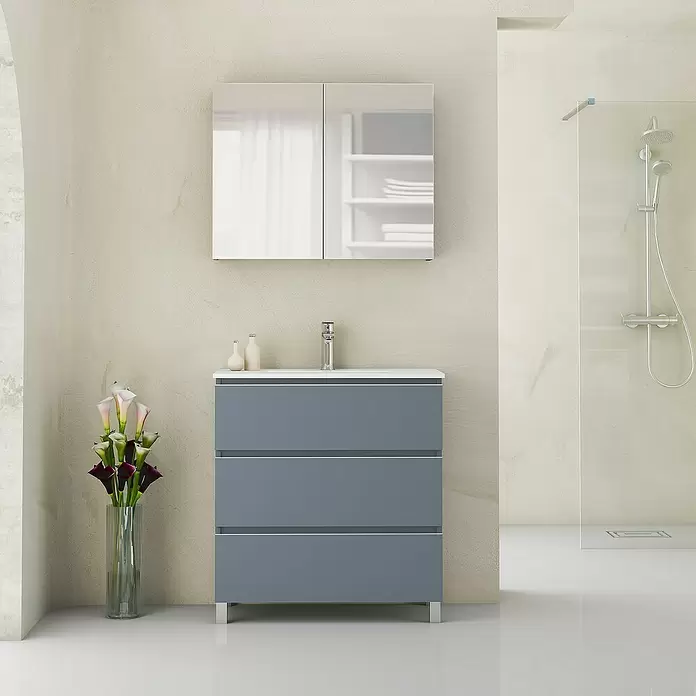 Mueble de lavabo Ons - L x An x Al: 38,6 x 80 x 83,3 cm, Azul, Mate - Foto ambiente
